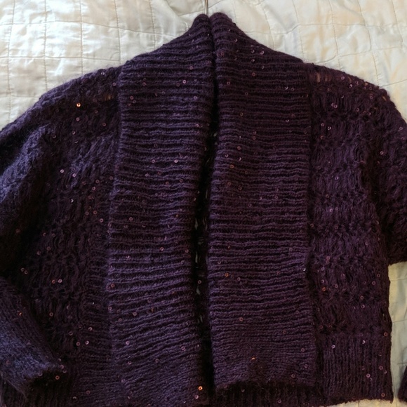 NWT Express Cropped Sequins cardigan, plum, sz XS - Picture 7 of 7